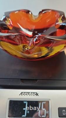 Murano Sommerso Art Glass Ashtray Dish 6 Red with Gold Casing Vintage MCM 1960s Murano Sommerso Art Glass Ashtray Dish 6 Red with Gold Casing Vintage MCM 1960s