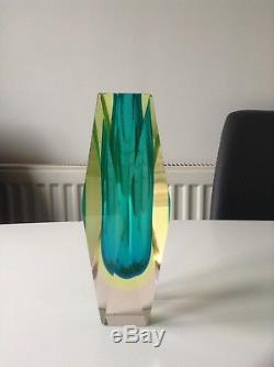 Murano Sommerso Mandruzzato Faceted Cased Vase Vintage Retro