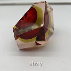 Murano Sommerso Mandruzzato Faceted MCM Geometric Bowl Art Glass Amber Red Ruby
