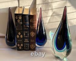 Murano Sommerso VTG Teardrop Art Glass Lot (3) 2 Bookends + Sculpture See Desc
