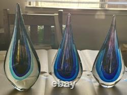 Murano Sommerso VTG Teardrop Art Glass Lot (3) 2 Bookends + Sculpture See Desc