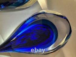 Murano Sommerso VTG Teardrop Art Glass Lot (3) 2 Bookends + Sculpture See Desc