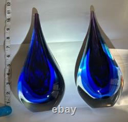 Murano Sommerso VTG Teardrop Art Glass Lot (3) 2 Bookends + Sculpture See Desc