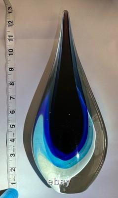 Murano Sommerso VTG Teardrop Art Glass Lot (3) 2 Bookends + Sculpture See Desc