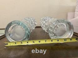 Murano Style Large Lattice Openwork Italian Vintage Art Glass Clear Vases 2 MCM