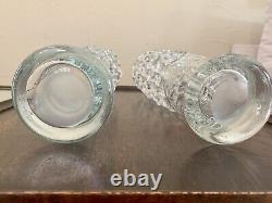 Murano Style Large Lattice Openwork Italian Vintage Art Glass Clear Vases 2 MCM