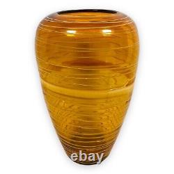 Murano Threaded Amber Glass Vase Swirl Hand Blown Vintage MCM Bianconi Style 13