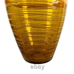 Murano Threaded Amber Glass Vase Swirl Hand Blown Vintage MCM Bianconi Style 13