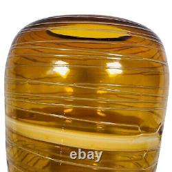 Murano Threaded Amber Glass Vase Swirl Hand Blown Vintage MCM Bianconi Style 13