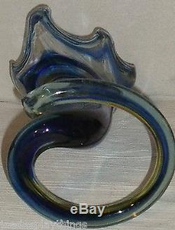 Murano Vase Cobalt Blue Ruffled Vtg Italy Art Glass Large 11 Coiled Flower