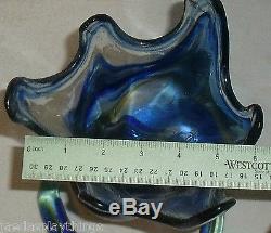 Murano Vase Cobalt Blue Ruffled Vtg Italy Art Glass Large 11 Coiled Flower