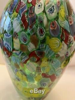 Murano Vase Vintage Heavy Highly Decorated Green Millefiori