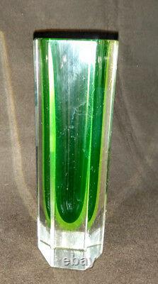 Murano Vaseline Diamond Faceted Mandruzatto Studio Vase Early 60's Rare