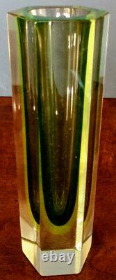 Murano Vaseline Diamond Faceted Mandruzatto Studio Vase Early 60's Rare