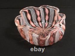 Murano Venetian Art Glass Vintage Bowl Zanfirico Latticino Gold Pink White