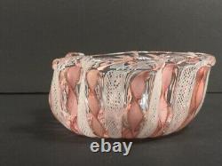 Murano Venetian Art Glass Vintage Bowl Zanfirico Latticino Gold Pink White