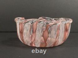 Murano Venetian Art Glass Vintage Bowl Zanfirico Latticino Gold Pink White