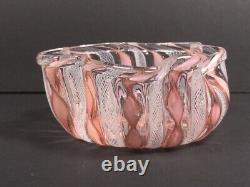 Murano Venetian Art Glass Vintage Bowl Zanfirico Latticino Gold Pink White