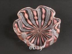 Murano Venetian Art Glass Vintage Bowl Zanfirico Latticino Gold Pink White