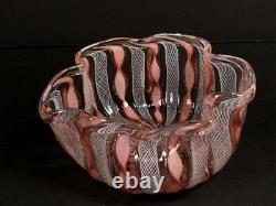 Murano Venetian Art Glass Vintage Bowl Zanfirico Latticino Gold Pink White