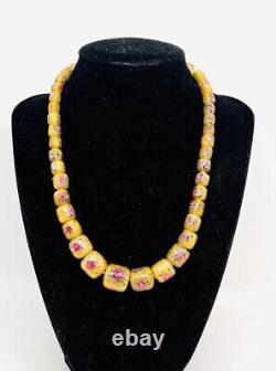 Murano Venetian Custard Millefiori Glass Beaded Necklace Vintage Jewelry