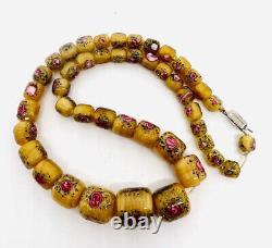 Murano Venetian Custard Millefiori Glass Beaded Necklace Vintage Jewelry