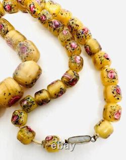 Murano Venetian Custard Millefiori Glass Beaded Necklace Vintage Jewelry