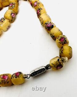 Murano Venetian Custard Millefiori Glass Beaded Necklace Vintage Jewelry