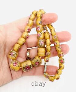 Murano Venetian Custard Millefiori Glass Beaded Necklace Vintage Jewelry