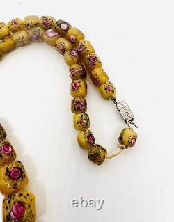 Murano Venetian Custard Millefiori Glass Beaded Necklace Vintage Jewelry