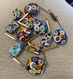 Murano Venetian Millefiori Hand Blown Art Glass Bead Necklace Brass Vintage 23
