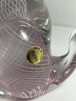 Murano Venezia Art Glass Cat Figurine Pink Swirl 6 Italy Vtg