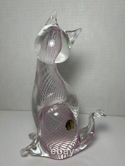 Murano Venezia Art Glass Cat Figurine Pink Swirl 6 Italy Vtg