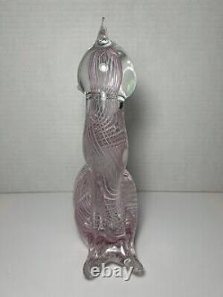 Murano Venezia Art Glass Cat Figurine Pink Swirl 6 Italy Vtg