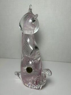 Murano Venezia Art Glass Cat Figurine Pink Swirl 6 Italy Vtg