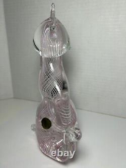 Murano Venezia Art Glass Cat Figurine Pink Swirl 6 Italy Vtg