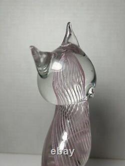 Murano Venezia Art Glass Cat Figurine Pink Swirl 6 Italy Vtg