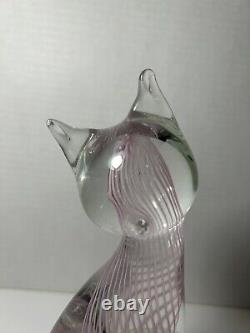 Murano Venezia Art Glass Cat Figurine Pink Swirl 6 Italy Vtg