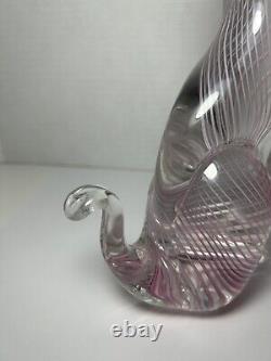 Murano Venezia Art Glass Cat Figurine Pink Swirl 6 Italy Vtg