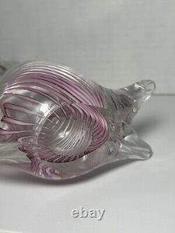 Murano Venezia Art Glass Cat Figurine Pink Swirl 6 Italy Vtg