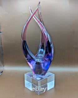 Murano Vintage Blown Art Nouveau Glass Sculpture & Pedestal 12 rare Flame