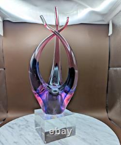 Murano Vintage Blown Art Nouveau Glass Sculpture & Pedestal 12 rare Flame