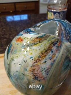 Murano Vintage Glass Heart Vase LARGE heavy swirled overlay