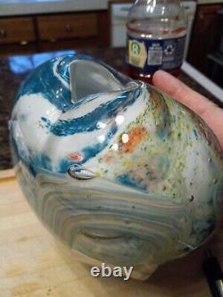 Murano Vintage Glass Heart Vase LARGE heavy swirled overlay
