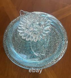 Murano Vintage Glass Light Blue Bonbon Candy Jar Dish Flower Knob Venetian