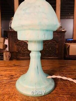 Murano Vintage Glass Table Lamp, Mottled Azure Blue