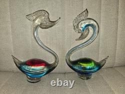 Murano Vintage Green, Blue, Red Venetian Glass Swan Figurines