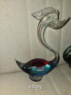 Murano Vintage Green, Blue, Red Venetian Glass Swan Figurines
