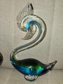 Murano Vintage Green, Blue, Red Venetian Glass Swan Figurines