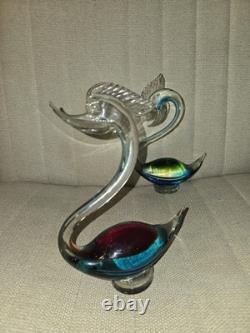 Murano Vintage Green, Blue, Red Venetian Glass Swan Figurines
